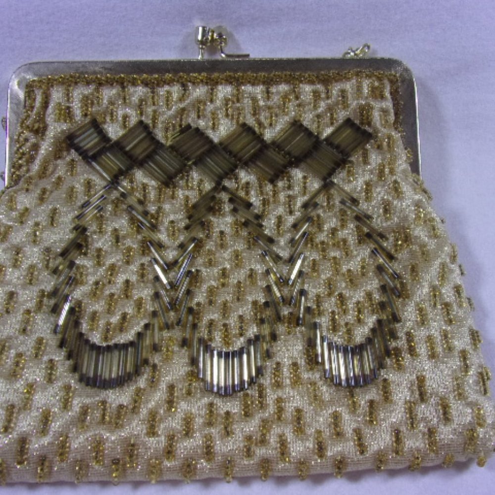 Vintage Richere Bag by Walborg Gold Beaded Evening Bag, Sequined Purse